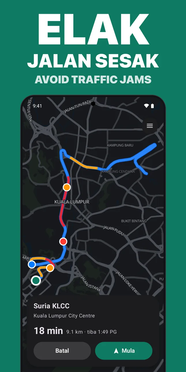 Arah route preview with traffic colours